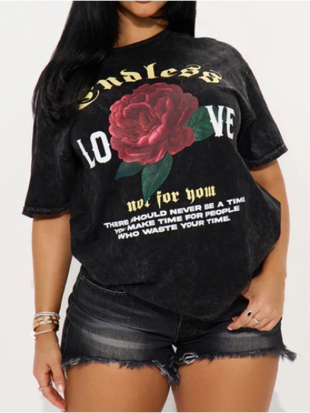 Black Rose Graphic Tee - Women Tops